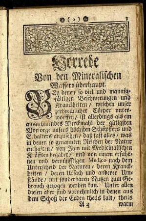 Vorrede Von den Mineralischen Wässern überhaupt.
