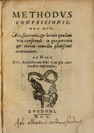 Methodus confessionis : hoc est, ars sive ratio et brevis quaedam via confitendi