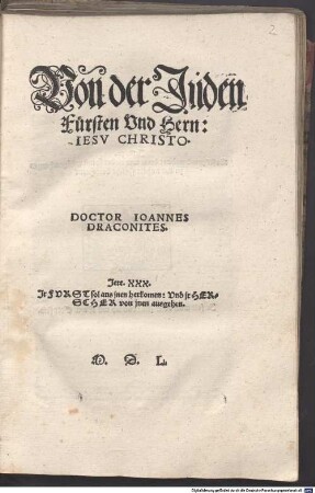 Von der Jüden Fürsten Und Hern: Jesu Christo