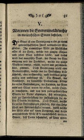 V. Worinnen die Souverainetätsrechte im monarchischen Staate bestehen.
