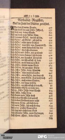 Alphabet-Register, Auf die Zahl der Blätter gerichtet.