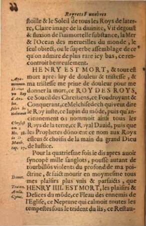 Regrets Fvnebres Svr La Mort De Henry IIII.
