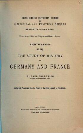 The Study of history in Germany and France [... engl.]