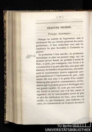 Chapitre Premier. Principes économiques.
