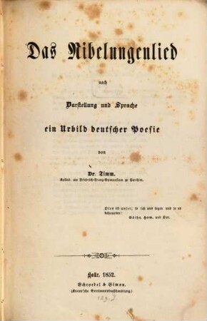 Das Nibelungenlied nach Darstellung und Sprache ein Urbild deutscher Poesie