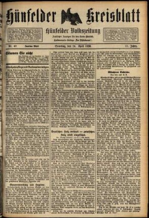 Zweite Ausgabe vom Samstag, den 24. April 1926.