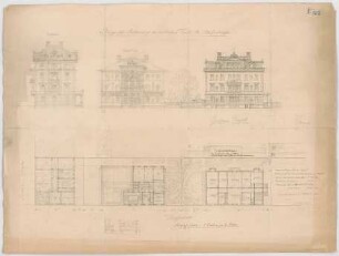 Thiersch, August ; München, Heßstr.; Privathaus - Grundrisse, Ansichten