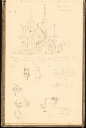 Skizzenbuch 1900-1901: Frauenkirche in Grimma, Rückwärtige Ansicht, Details des Außenbaus
