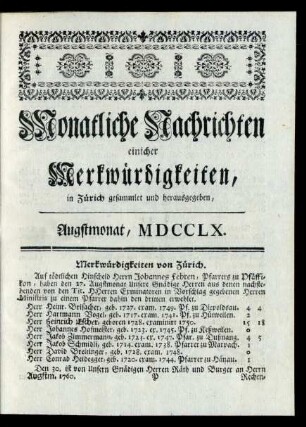 Augstmonat, MDCCLX