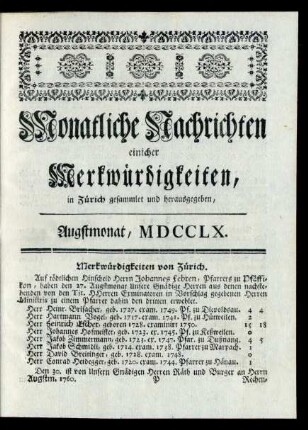 Augstmonat, MDCCLX