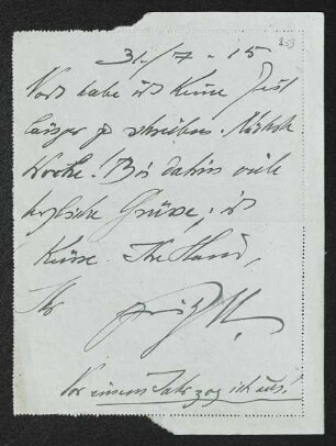 Brief von Fritz von Unruh an Margarete Hauptmann