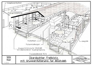 Überdachter Freßplatz mit Gruppenfütterung für Milchvieh