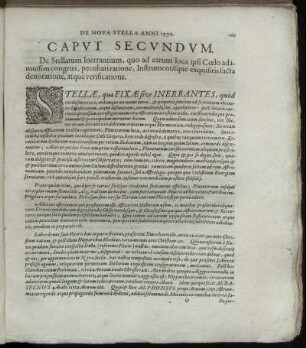 Caput Secundum. De Stellarum Inerrantium, quo ad earum loca ipsi Cœlo adamussim congrua, peculiari ratione, Instrumentisque exquisitis facta denotatione, atque verificatione.