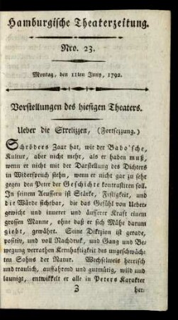 Nro. 23. Montag, den 11ten Juny, 1792