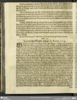 Num. 47. Statuta der Stadt Höxar de Anno 1514