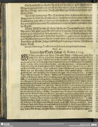 Num. 47. Statuta der Stadt Höxar de Anno 1514