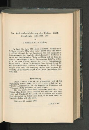 Die Stickstoffanreicherung des Bodens durch freilebende Bakterien etc.