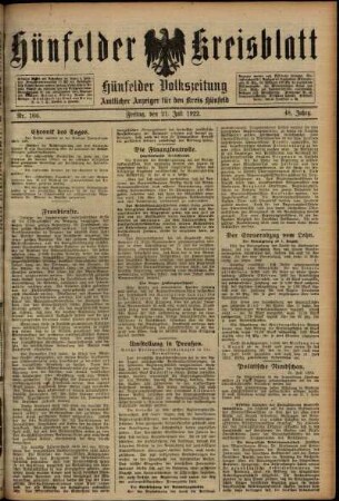 Ausgabe vom Freitag, den 21. Juli 1922.