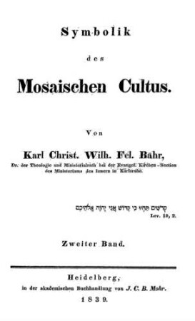In: Symbolik des Mosaischen Cultus ; Band 2
