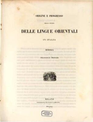 Origine e Progresso dello studio delle Lingue Orientali in Italia : Memoria di Francisco Predari