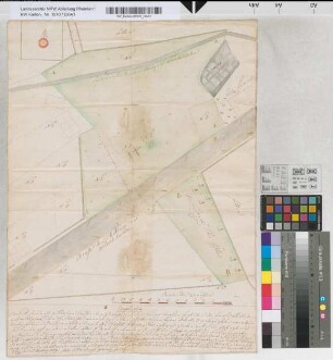[Landstücke zwischen der Chaussee von mülheim nach Wermelskirchen und der Fuhrstraße von burg nach Wermelskirchen, mit Hinrichtungsstätte.] 22.12.1779. Joh. Peter Braß, geometra iuratus.
