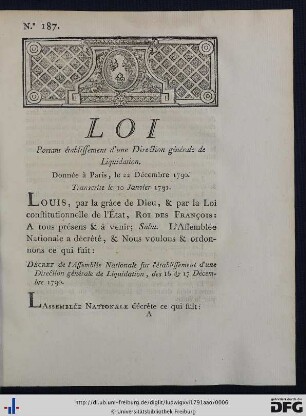Loi Portant établissement d'une Direction générale de liquidation.