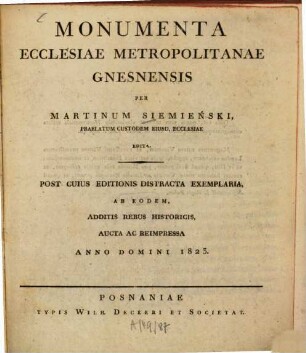 Monumenta ecclesiae metropolitanae Gnesnensis