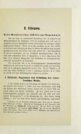 Erste Wechselreihe: 1558 bis zur Gegenwart