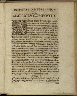 Disputatio Metaphysica De Simplici & Composito.