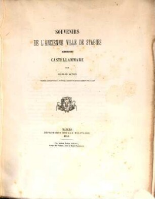 Souvenirs de l'ancienne ville de Stabies aujourdhui Castellamare, 1