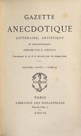 Gazette anécdotique, littéraire, artistique et bibliographique. 16,2. 1891