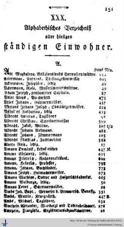Verzeichnis aller hiesigen ständigen Einwohner