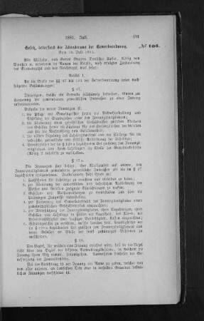 Gesetz, betreffend dei Abänderung der Gewerbeordnung.