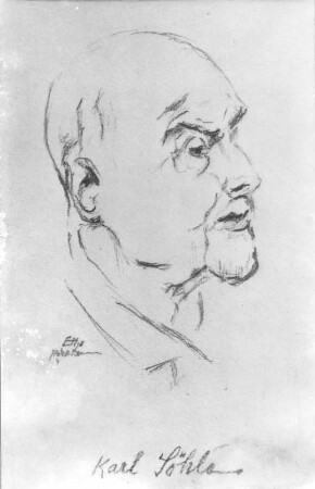 Karl Söhle. Kohlezeichnung (vor 1947; E. Richter). Dresden-Striesen, Borsbergstraße 11, Atelier der Künstlerin