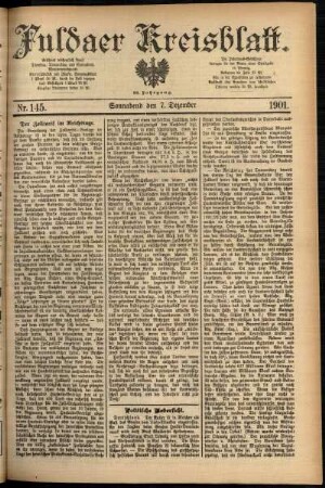 Erste Ausgabe vom Samstag, den 07. Dezember 1901.
