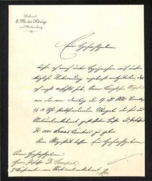 Brief von Kabinet S. N. des Königs von Württemberg