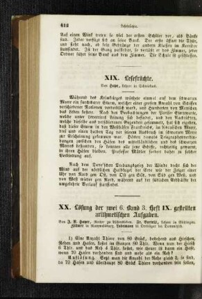 Lösung der zwei 6. Band 3. Heft IX. gestellten arithmetischen Aufgaben