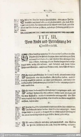 Tit. III. Vom Ambt und Verrichtung der Consistorialen