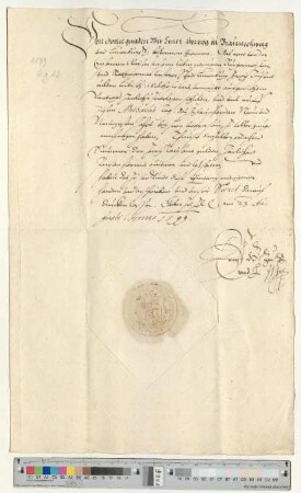 Herzog Ernst II. zu Braunschweig-Lüneburg quittiert dem Lüneburger Stadtrat den Empfang von 2000 Gulden lübisch Jahrespension zustehend aus dem Vertrag von 1562. Eigenhändige Unterschrift.