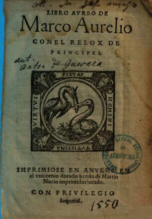 Libro avreo de Marco Aurelio Conel Relox De Principes, [1]