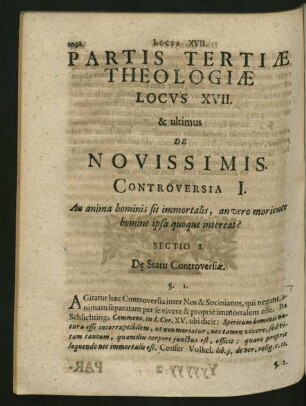 Locus XVII. & ultimus De Novissimis