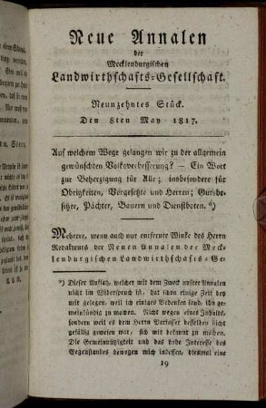 Neunzehntes Stück. Den 8ten May 1817