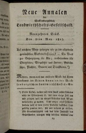 Neunzehntes Stück. Den 8ten May 1817