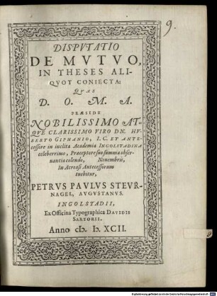 Disputatio de mutuo, in theses aliquot coniecta
