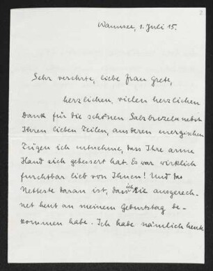Brief von Edith Humperdinck an Margarete Hauptmann