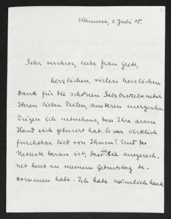 Brief von Edith Humperdinck an Margarete Hauptmann