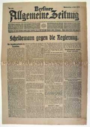 Tageszeitung "Berliner Allgemeine Zeitung" u.a. zur Regierungsopposition der Sozialdemokraten
