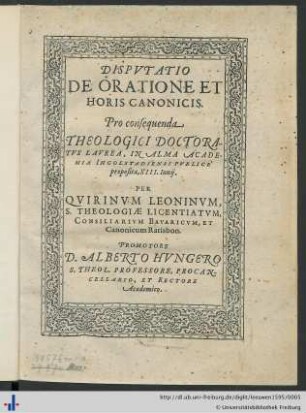 DISPVTATIO DE ORATIONE ET HORIS CANONICIS