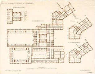Hocheder, Karl; München; Müller´sches Volksbad - Grundriss 1. OG, Grundrisse 2. OG, Grundriss 3. OG - 4. OG