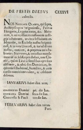 De Festis Diebus colendis.